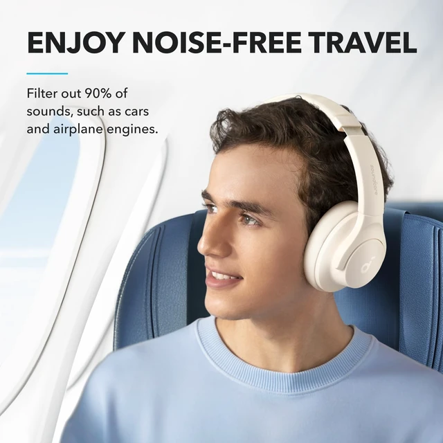 Alt view image 2 of 7 - by Anker Q20i Hybrid Active Noise Cancelling Headphones, White Over-Ear, Bluetooth, 40H ANC Playtime, Hi-Res Audio, Big Bass, Transparency Mode, Customize via App, Travel, Home, Office