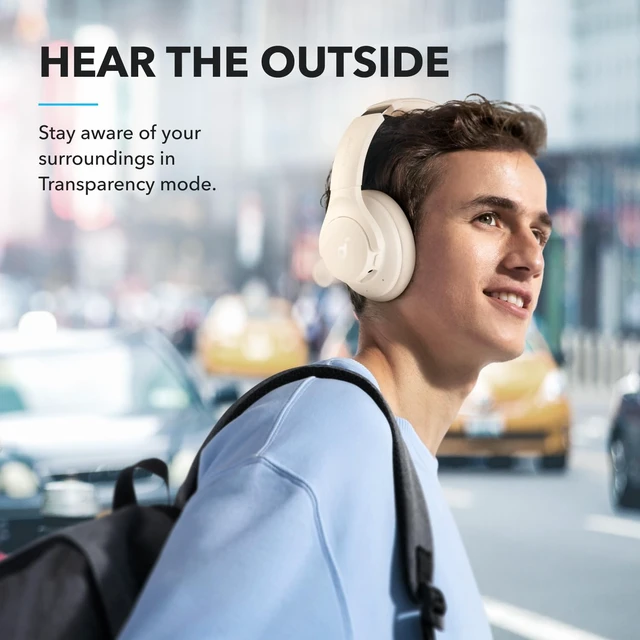 Alt view image 6 of 7 - by Anker Q20i Hybrid Active Noise Cancelling Headphones, White Over-Ear, Bluetooth, 40H ANC Playtime, Hi-Res Audio, Big Bass, Transparency Mode, Customize via App, Travel, Home, Office