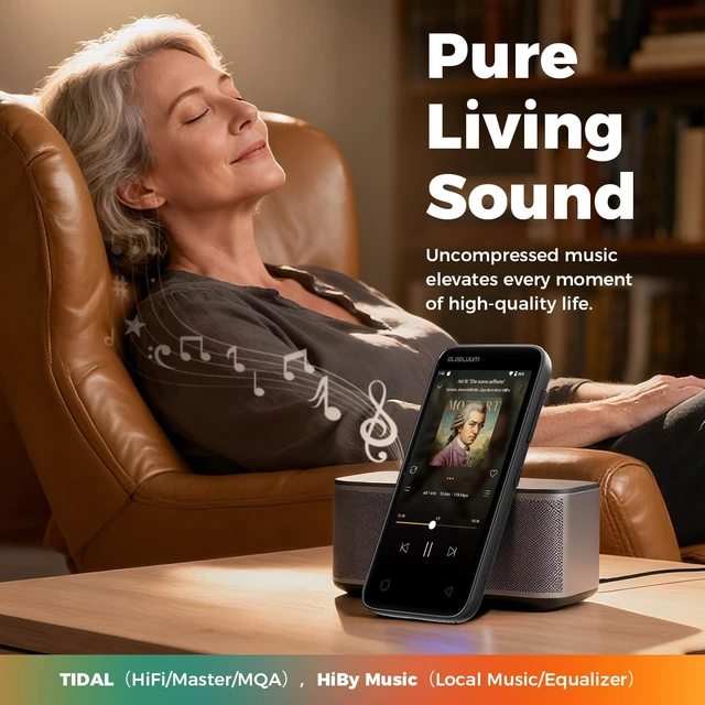 Alt view image 3 of 7 - MP3 Player with Bluetooth and WiFi, Spotify Compatible, Music Player 96GB Streaming Music, Audible Support, Android 14 System, 4" Touchscreen, Family Friendly, Parental Controls, Black Gold