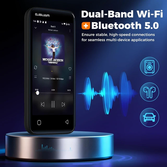 Alt view image 7 of 7 - MP3 Player with Bluetooth and WiFi, Spotify Compatible, Music Player 96GB Streaming Music, Audible Support, Android 14 System, 4" Touchscreen, Family Friendly, Parental Controls, Black Gold