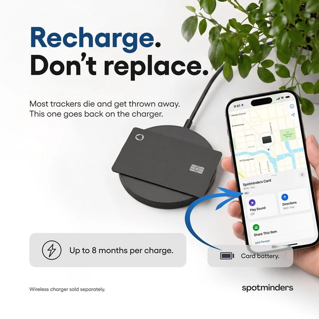 Alt view image 5 of 7 - SPOTMINDERS Apple MFi Certified Credit Card Wallet Tracker PRO 4-Pack (iOS Only) Works with Apple Find My Rechargeable Tracking Card for Wallet IP68 0.07in Slim iPhone Item Finder for Luggage or Car