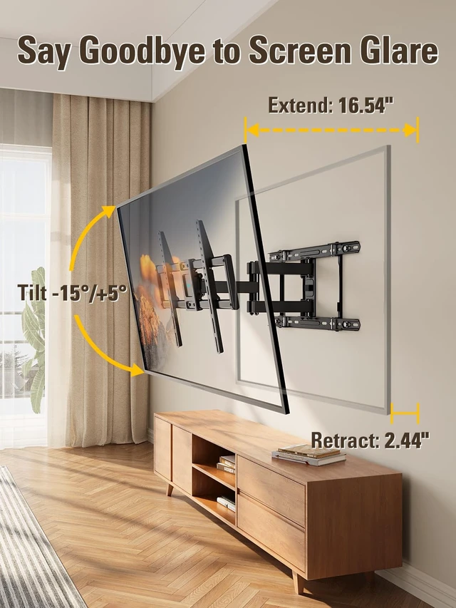 Alt view image 4 of 7 - TV Wall Mount for Most 42-84 Inch TVs, Full Motion TV Mount UL Listed Premium TV Bracket with Articulating Arms, Max VESA 600x400mm and 110LBS, Fits 16", 18", 24" Studs, MD2296-24K