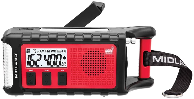 Main image of ER310PRO, Portable Emergency Bluetooth Weather AM/FM Radio 10,000 mAh Power Bank - Multiple Power Sources, SOS Flashlight, Ultrasonic Rescue Dog Siren, & NOAA Weather (Red/Black)