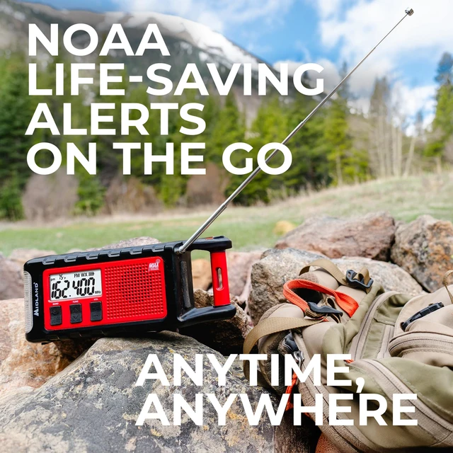 Alt view image 2 of 7 - ER310PRO, Portable Emergency Bluetooth Weather AM/FM Radio 10,000 mAh Power Bank - Multiple Power Sources, SOS Flashlight, Ultrasonic Rescue Dog Siren, & NOAA Weather (Red/Black)
