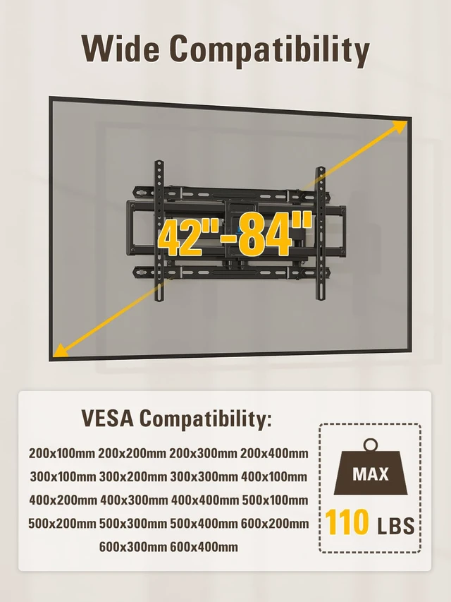 Alt view image 7 of 7 - TV Wall Mount for Most 42-84 Inch TVs, Full Motion TV Mount UL Listed Premium TV Bracket with Articulating Arms, Max VESA 600x400mm and 110LBS, Fits 16", 18", 24" Studs, MD2296-24K
