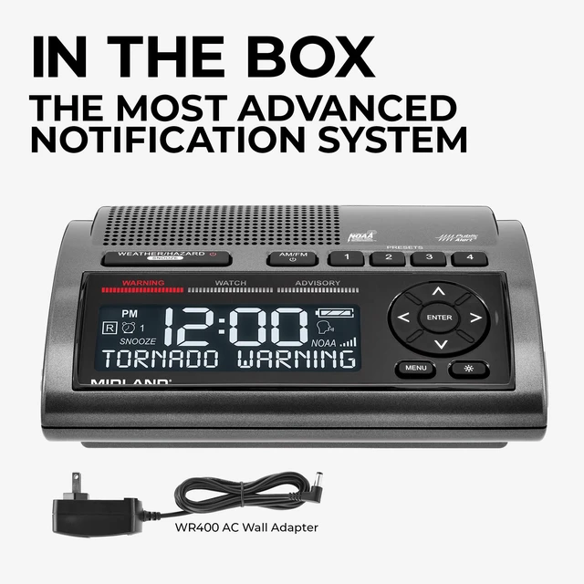 Alt view image 5 of 7 - WR400 Weather Radio Deluxe - NOAA Emergency Alert Scanner Home Use with Battery Backup - Local County Programming Over 80 Emergency Voice Flashing Alerts Alarm Clock AM/FM Radio