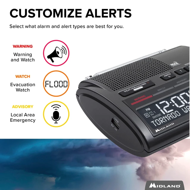 Alt view image 7 of 7 - WR400 Weather Radio Deluxe - NOAA Emergency Alert Scanner Home Use with Battery Backup - Local County Programming Over 80 Emergency Voice Flashing Alerts Alarm Clock AM/FM Radio