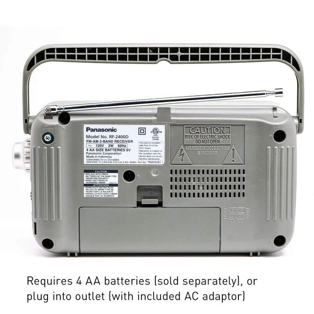 Alt view image 2 of 6 - Portable AM/FM Radio, Battery Operated Analog Radio, AC Powered, Silver (RF-2400D) (Pack of 3)