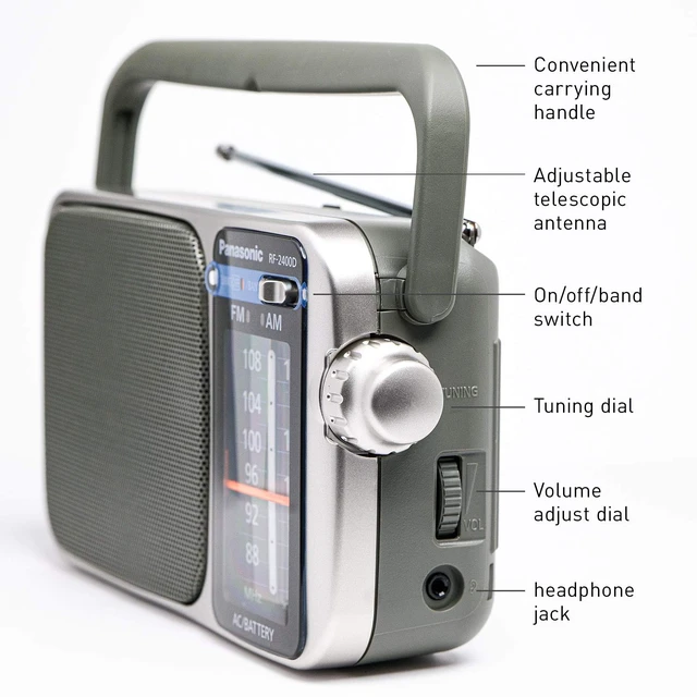 Alt view image 4 of 6 - Portable AM/FM Radio, Battery Operated Analog Radio, AC Powered, Silver (RF-2400D) (Pack of 3)
