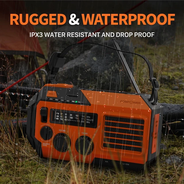 Alt view image 6 of 7 - NOAA Emergency Weather Radio A6 19240mWh Solar Hand Crank (Orange) AM/FM/WB power bank 4 power options SOS alarm LED flashlight & 4 LED reading light for outdoor emergency & power outage use