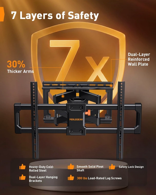 Alt view image 4 of 7 - UL Listed Full Motion TV Wall Mount for 42-90" TVs up to 132lbs Heavy Duty TV Mount with Dual Articulating Arms, Tool-Free Smooth Tilt, Swivel, Fits 16" Studs, Max VESA 600x400mm, PGLF8