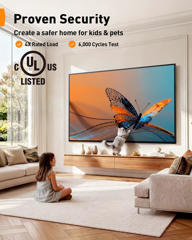 Alt view image 7 of 7 - UL Listed Full Motion TV Wall Mount for 42-90" TVs up to 132lbs Heavy Duty TV Mount with Dual Articulating Arms, Tool-Free Smooth Tilt, Swivel, Fits 16" Studs, Max VESA 600x400mm, PGLF8