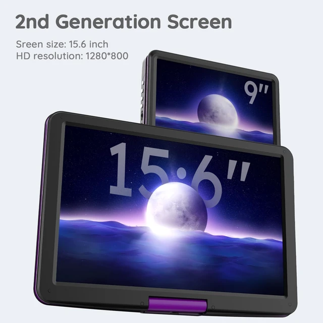 Alt view image 2 of 7 - 17.5" Portable DVD Player with 15.6" Large HD Screen, 6 Hours Rechargeable Battery, Support USB/SD Card/Sync TV and Multiple Disc Formats, High Volume Speaker, Purple