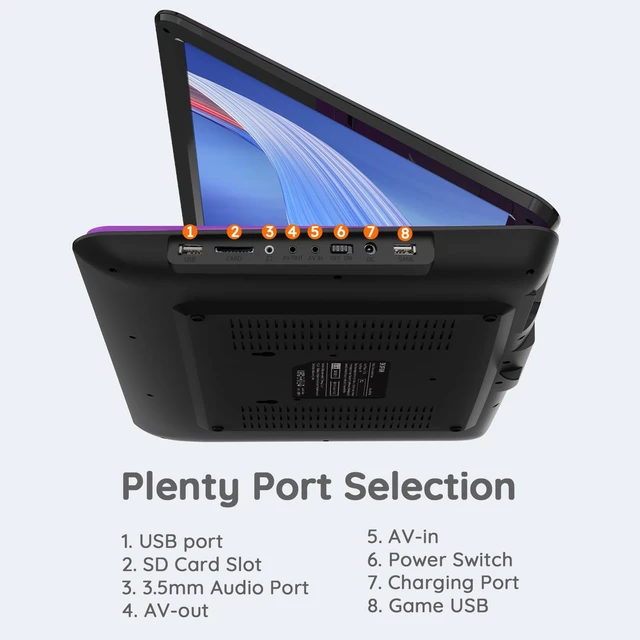 Alt view image 7 of 7 - 17.5" Portable DVD Player with 15.6" Large HD Screen, 6 Hours Rechargeable Battery, Support USB/SD Card/Sync TV and Multiple Disc Formats, High Volume Speaker, Purple