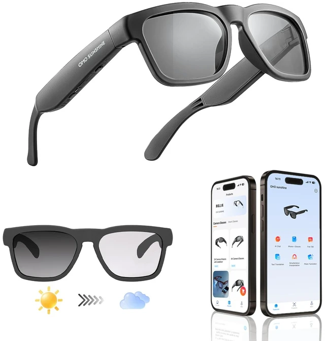 Main image of AI Smart Glasses, Photochromic Z87.1 OpenEar Bluetooth Sunglasses 165Language Translation, ChatGPT AI, 10H Playtime, Voice Control, HandsFree Calls & Music, Unisex for Travel & Daily Use