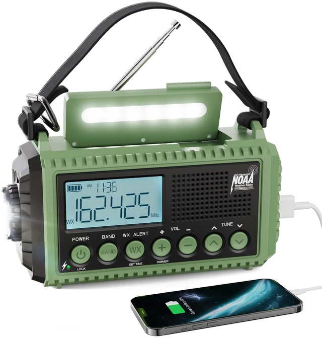 Main image of Emergency Radio, 12000mAh/44400mWh Battery Operated Weather Radio, Solar Hand Crank Radio with AM/FM/SW/NOAA Alert, Cell Phone Charger, Type-C Charging, Flashlight and SOS Siren