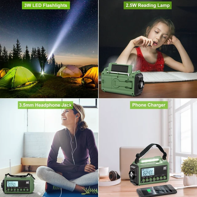 Alt view image 3 of 7 - Emergency Radio, 12000mAh/44400mWh Battery Operated Weather Radio, Solar Hand Crank Radio with AM/FM/SW/NOAA Alert, Cell Phone Charger, Type-C Charging, Flashlight and SOS Siren