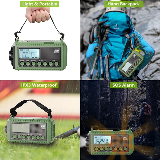 Alt view image 5 of 7 - Emergency Radio, 12000mAh/44400mWh Battery Operated Weather Radio, Solar Hand Crank Radio with AM/FM/SW/NOAA Alert, Cell Phone Charger, Type-C Charging, Flashlight and SOS Siren