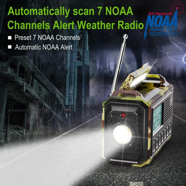 Alt view image 2 of 7 - Weather Radio, 12000mAh Hand Crank Emergency Radio, 6 Ways Powered AM/FM/SW/NOAA Weather Alert Radio with Flashlight, Cell Phone Charger and SOS Siren for Power Outages (Camo-Green-LCD Display)