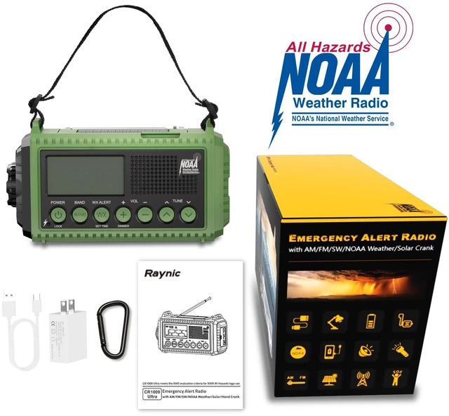 Alt view image 7 of 7 - Emergency Radio, 12000mAh/44400mWh Battery Operated Weather Radio, Solar Hand Crank Radio with AM/FM/SW/NOAA Alert, Cell Phone Charger, Type-C Charging, Flashlight and SOS Siren