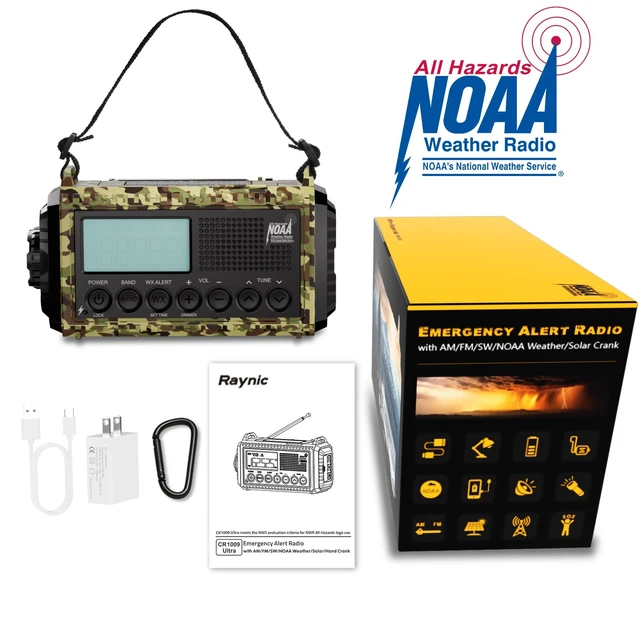 Alt view image 7 of 7 - Weather Radio, 12000mAh Hand Crank Emergency Radio, 6 Ways Powered AM/FM/SW/NOAA Weather Alert Radio with Flashlight, Cell Phone Charger and SOS Siren for Power Outages (Camo-Green-LCD Display)