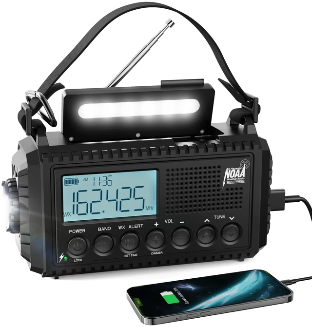 Main image of NOAA Weather Radio, 5000mAh/18500mWh Solar Hand Crank Emergency Radio, Battery Powered Portable Radio with AM/FM/SW/NOAA, Cell Phone Charger, Type-C Charging, Flashlight and SOS Siren