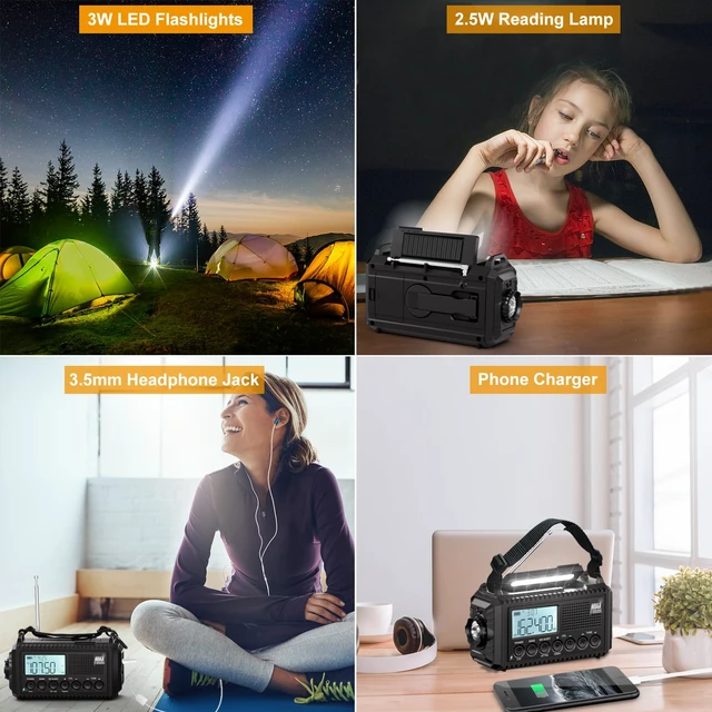 Alt view image 3 of 7 - NOAA Weather Radio, 5000mAh/18500mWh Solar Hand Crank Emergency Radio, Battery Powered Portable Radio with AM/FM/SW/NOAA, Cell Phone Charger, Type-C Charging, Flashlight and SOS Siren