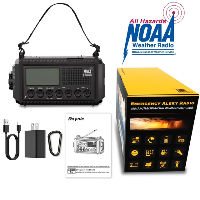 Alt view image 7 of 7 - NOAA Weather Radio, 5000mAh/18500mWh Solar Hand Crank Emergency Radio, Battery Powered Portable Radio with AM/FM/SW/NOAA, Cell Phone Charger, Type-C Charging, Flashlight and SOS Siren