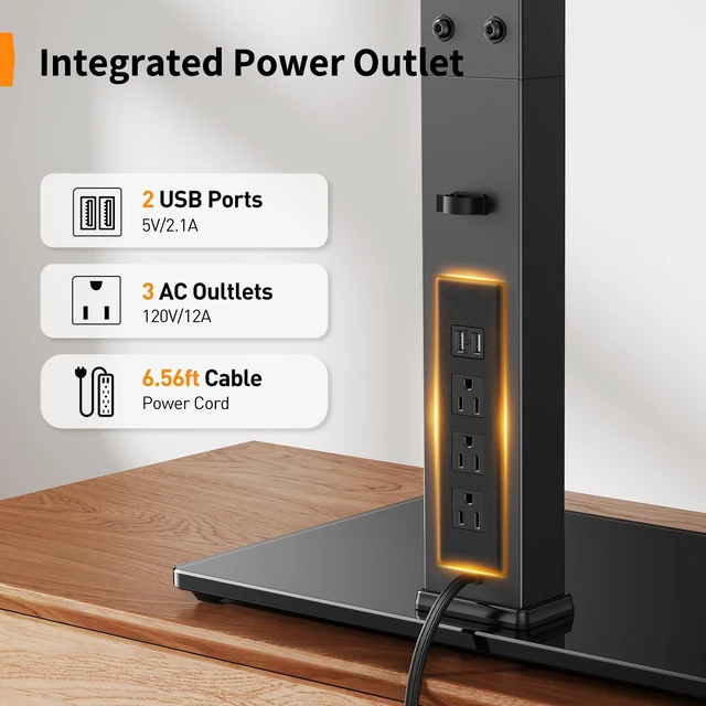 Alt view image 3 of 7 - Swivel TV Stand with Power Outlet for 3272 inch TVs up to 99 lbs Stable Tempered Glass Base, Universal TV Stand Base with Tilt, 9 height adjustments,cable management, max VESA 400x400mm