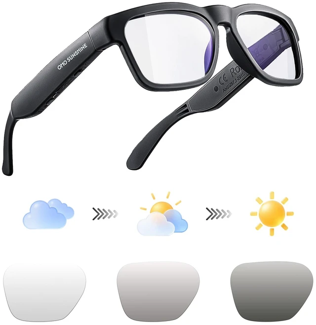 Main image of Open Ear Smart Glasses, UV400 Z87.1 Lightweight Bluetooth Sunglasses Up to 10H Playtime, Hands-Free Calling, Music Playback, Voice Control, Photochromic Lens, Unisex for Daily Wear & Outdoor Use
