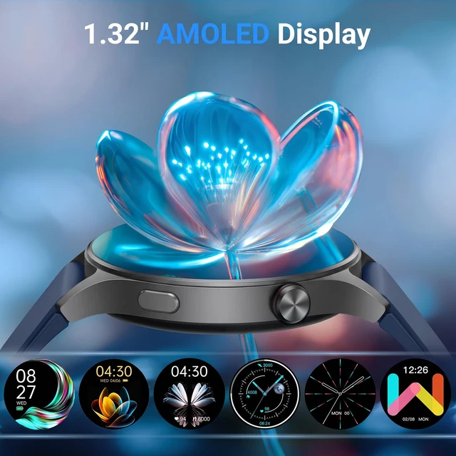Alt view image 2 of 7 - Smart Watch for Men Women,1.32" AMOLED Fitness Tracker (Navy Blue) Make & Answer Calls, Heart Rate & SpO2 Monitoring,Sleep & Activity Tracking, 3ATM Waterproof, iPhone & Android Compatible