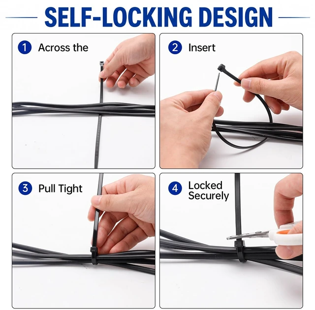 Alt view image 4 of 7 - Zip Ties 12 inch, 1000 Pack Heavy Duty Black Zip Ties with 120 lbs Tensile Strength, Self-Locking Nylon Cable Ties,Wire Ties for indoor and outdoor use