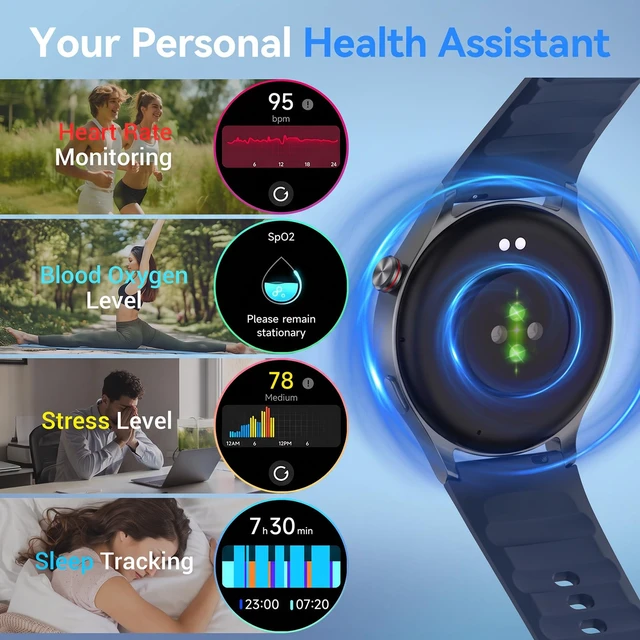 Alt view image 4 of 7 - Smart Watch for Men Women,1.32" AMOLED Fitness Tracker (Navy Blue) Make & Answer Calls, Heart Rate & SpO2 Monitoring,Sleep & Activity Tracking, 3ATM Waterproof, iPhone & Android Compatible