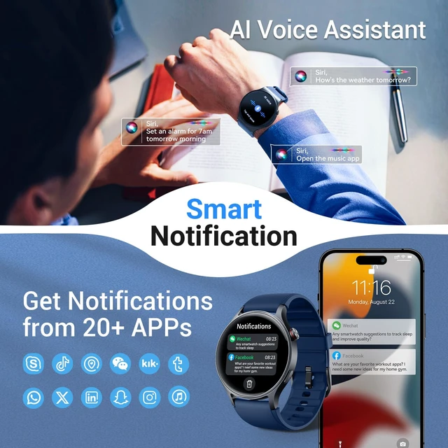 Alt view image 5 of 7 - Smart Watch for Men Women,1.32" AMOLED Fitness Tracker (Navy Blue) Make & Answer Calls, Heart Rate & SpO2 Monitoring,Sleep & Activity Tracking, 3ATM Waterproof, iPhone & Android Compatible