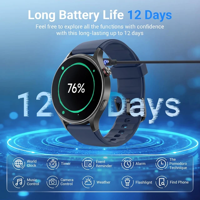 Alt view image 7 of 7 - Smart Watch for Men Women,1.32" AMOLED Fitness Tracker (Navy Blue) Make & Answer Calls, Heart Rate & SpO2 Monitoring,Sleep & Activity Tracking, 3ATM Waterproof, iPhone & Android Compatible