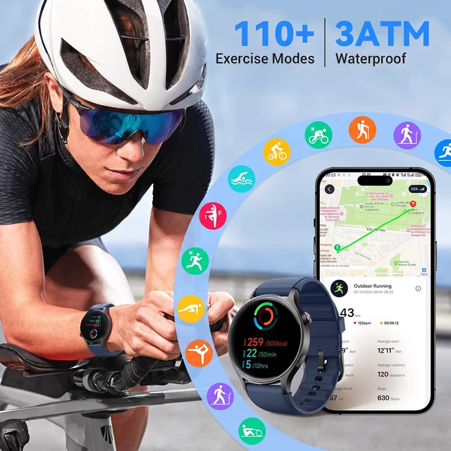 Alt view image 6 of 7 - Smart Watch for Men Women,1.32" AMOLED Fitness Tracker (Navy Blue) Make & Answer Calls, Heart Rate & SpO2 Monitoring,Sleep & Activity Tracking, 3ATM Waterproof, iPhone & Android Compatible