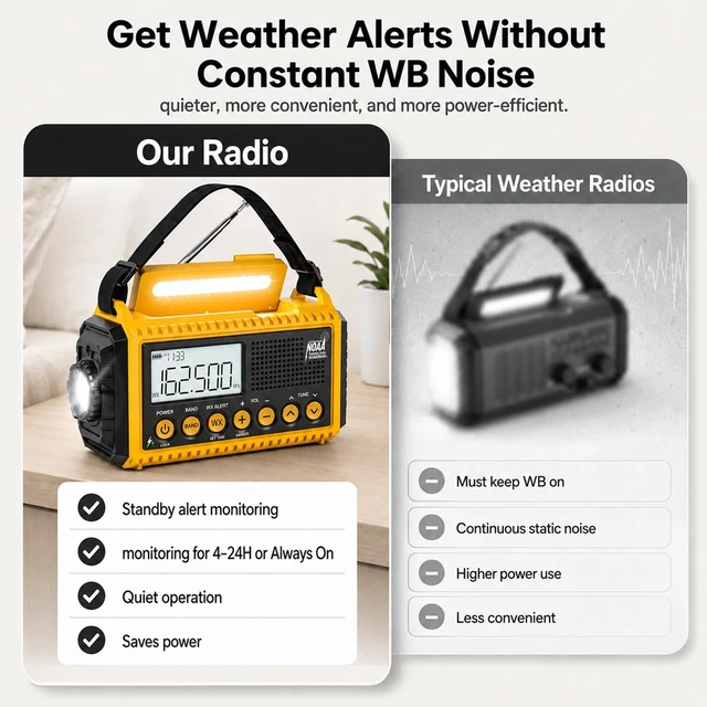 Alt view image 3 of 7 - Emergency Radio Hand Crank Solar, Standby NOAA Alert, 12000mAh AM/FM/SW Weather Radio, 6 Power Options, USB-C Charger, Portable SOS Flashlight for Home, Hurricane, Camping Survival Gear
