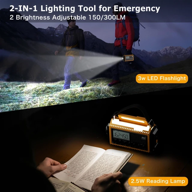Alt view image 6 of 7 - Emergency Radio Hand Crank Solar, Standby NOAA Alert, 12000mAh AM/FM/SW Weather Radio, 6 Power Options, USB-C Charger, Portable SOS Flashlight for Home, Hurricane, Camping Survival Gear