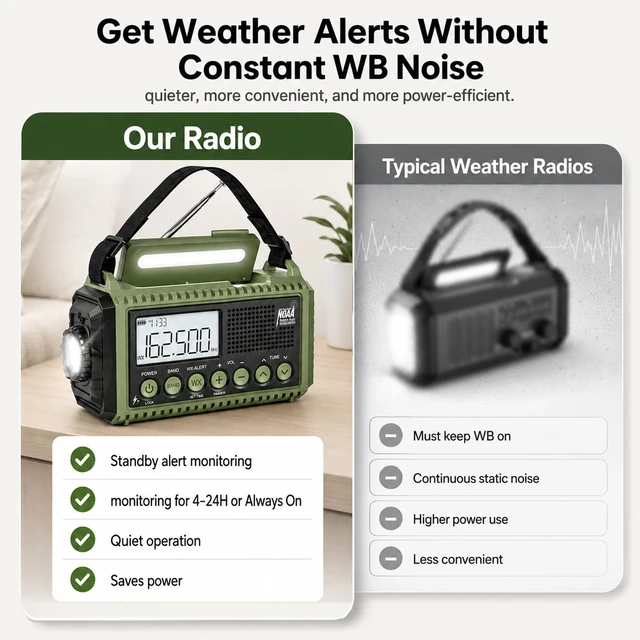 Alt view image 3 of 7 - NOAA Emergency Weather Radio Hand Crank Solar 12000mAh Battery Portable AM/FM Shortwave Radio Battery Operated with USB-C Charger, Flashlight, SOS Alert for Home Outdoor Hurricane Survival
