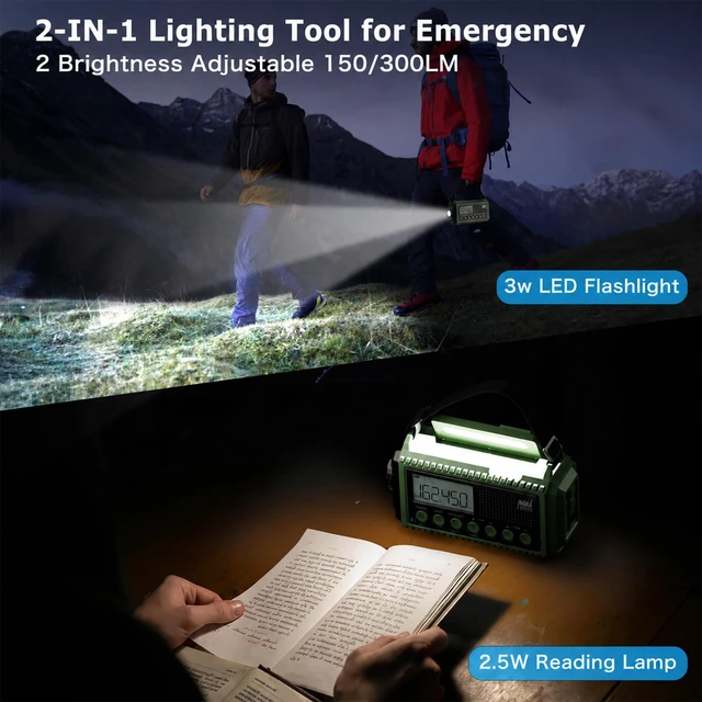 Alt view image 6 of 7 - NOAA Emergency Weather Radio Hand Crank Solar 12000mAh Battery Portable AM/FM Shortwave Radio Battery Operated with USB-C Charger, Flashlight, SOS Alert for Home Outdoor Hurricane Survival