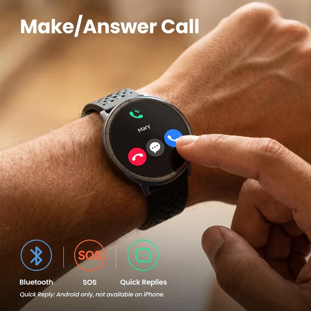 Alt view image 5 of 7 - Smart Watch for Men Women,GPS Built-in,1.3" Ultra-bright AMOLED Display,SOS Fitness Tracker with Heart Rate Monitor,Compass,Barometer,Compatible with iPhone/Android Phones,5ATM Waterproof,2 Bands