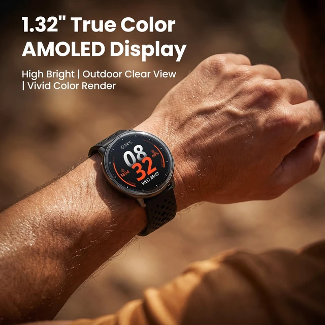 Alt view image 6 of 7 - Smart Watch for Men Women,GPS Built-in,1.3" Ultra-bright AMOLED Display,SOS Fitness Tracker with Heart Rate Monitor,Compass,Barometer,Compatible with iPhone/Android Phones,5ATM Waterproof,2 Bands