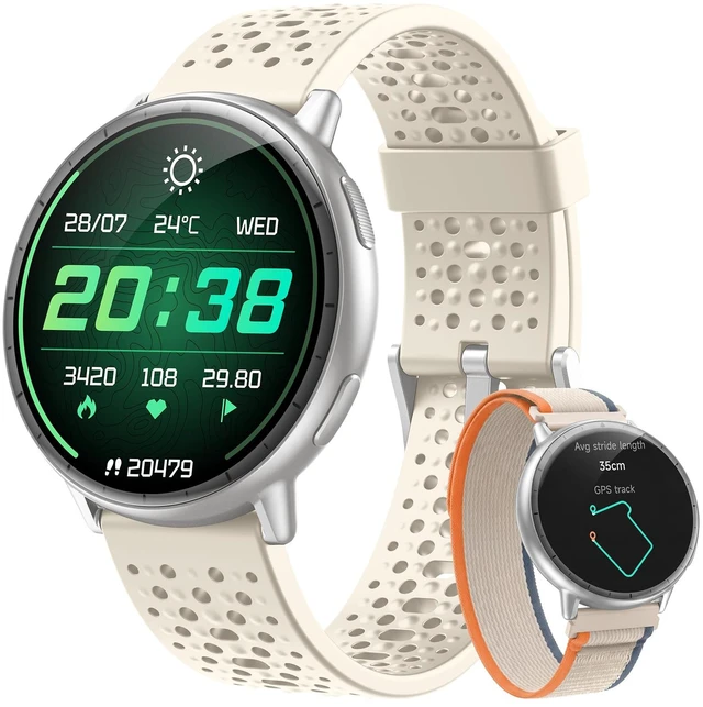 Main image of Smart Watch for Men Women,GPS Built-in,1.3" Ultra-bright AMOLED Display,SOS Fitness Tracker with Heart Rate Monitor,Compass,Barometer,Compatible with iPhone/Android Phones,5ATM Waterproof,2 Bands