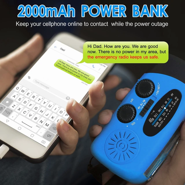 Alt view image 3 of 7 - Hand Crank Radio with LED Flashlight, for Power Outage AM FM NOAA Emergency Weather Radio,2000mAh Phone Charger,Hand Cranked,Solar Panel