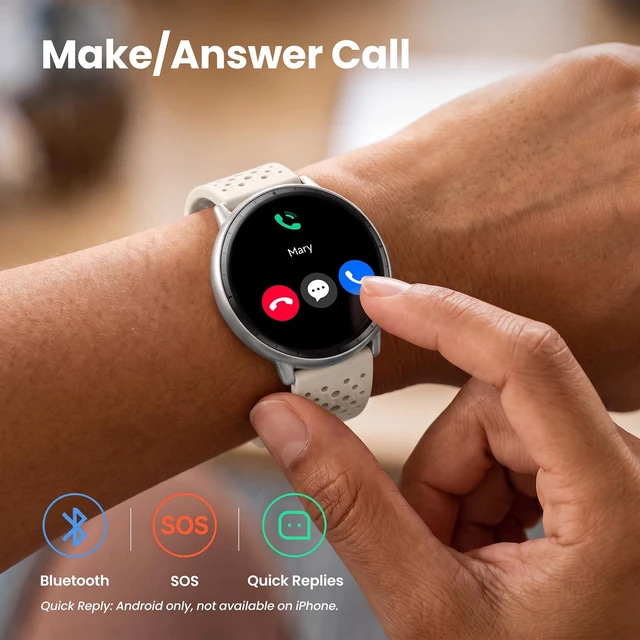 Alt view image 4 of 7 - Smart Watch for Men Women,GPS Built-in,1.3" Ultra-bright AMOLED Display,SOS Fitness Tracker with Heart Rate Monitor,Compass,Barometer,Compatible with iPhone/Android Phones,5ATM Waterproof,2 Bands