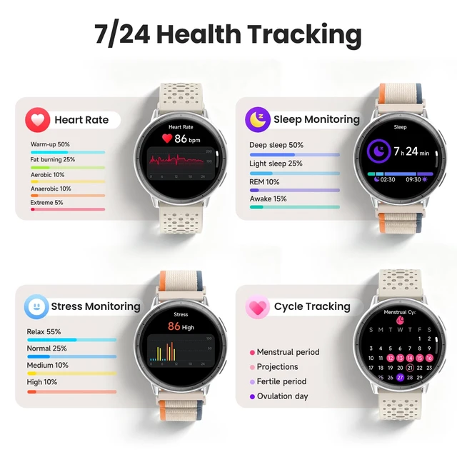 Alt view image 5 of 7 - Smart Watch for Men Women,GPS Built-in,1.3" Ultra-bright AMOLED Display,SOS Fitness Tracker with Heart Rate Monitor,Compass,Barometer,Compatible with iPhone/Android Phones,5ATM Waterproof,2 Bands