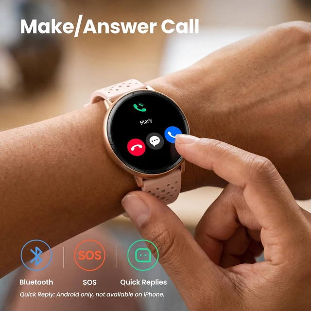 Alt view image 5 of 7 - Smart Watch for Women,GPS Built-in,1.3" Ultra-bright AMOLED Display,SOS Fitness Tracker with Heart Rate Monitor,Compass,Barometer,Compatible with iPhone/Android Phones,5ATM Waterproof,2 Bands