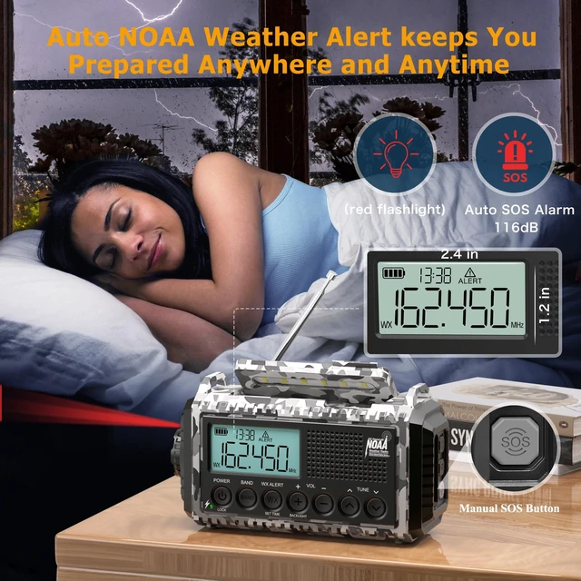 Alt view image 2 of 7 - Emergency Radio Hand Crank Solar, NOAA Weather Alert, 12000mAh Portable AM/FM/Shortwave, Battery Operated with Type-C Charger, Flashlight, SOS for Hurricane, Camping, Outdoor Survival