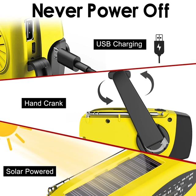 Alt view image 4 of 7 - Hand Crank Radio with LED Flashlight, for Power Outage AM FM NOAA Emergency Weather Radio,2000mAh Phone Charger,Hand Cranked,Solar Panel