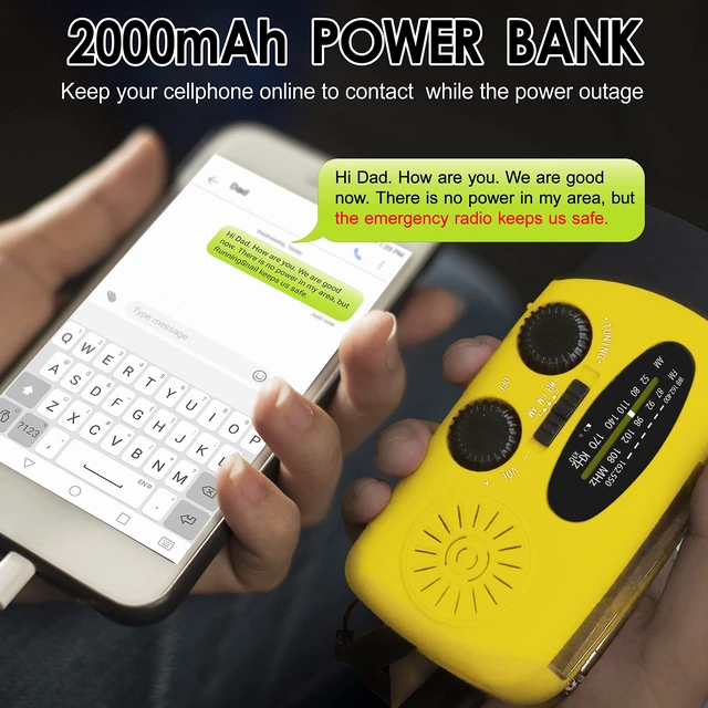 Alt view image 3 of 7 - Hand Crank Radio with LED Flashlight, for Power Outage AM FM NOAA Emergency Weather Radio,2000mAh Phone Charger,Hand Cranked,Solar Panel